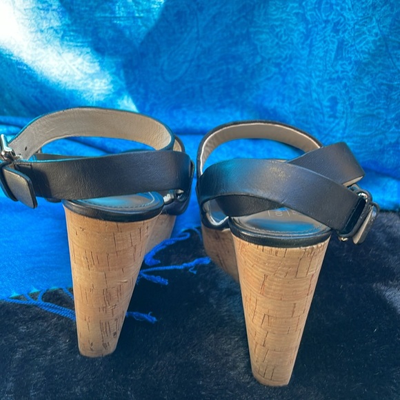 Coach Charla Wedges Black Leather Signature Fabric Platform Cork Sandals Size 8 - Picture 5 of 7